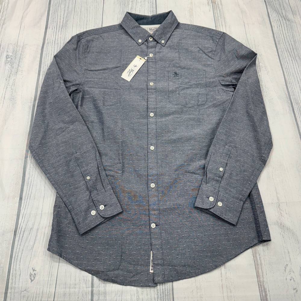 NWT Original Penguin Vintage Indigo Button Down Shirt M Blue Mens $89